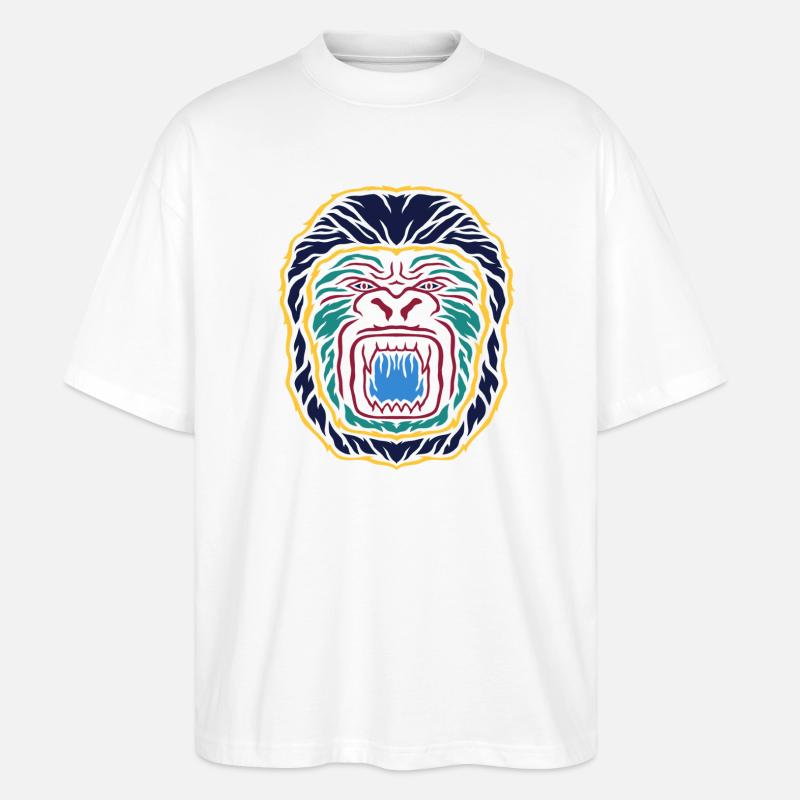 Neon-Gorilla Emblem: Farbintensives Gesicht - Stanley/Stella Oversized Unisex Bio T-Shirt Blaster 2.0 - Weiß