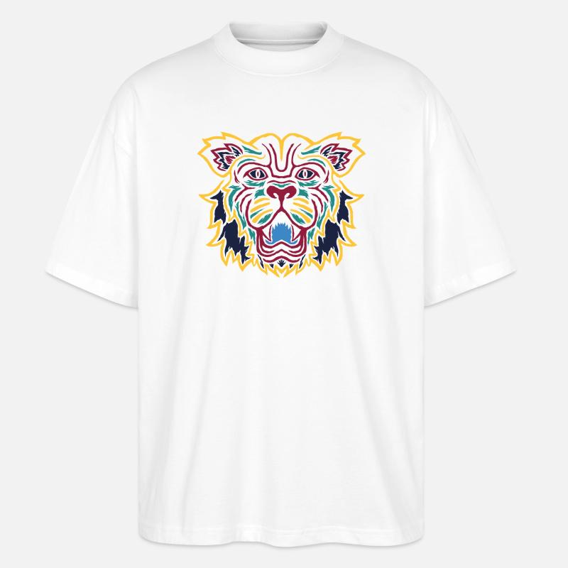 Bunter Tiger Blick Emblem - Stanley/Stella Oversized Unisex Bio T-Shirt Blaster 2.0 - Weiß