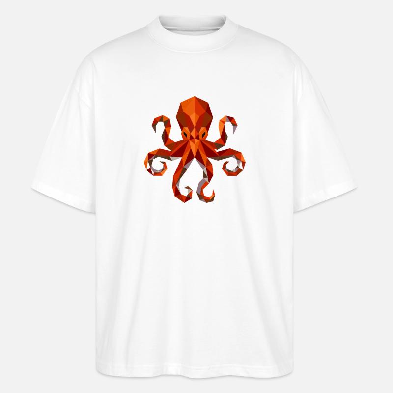 Octopus Squid Polygon - Stanley/Stella Oversized Unisex Organic T-shirt Blaster 2.0 - white