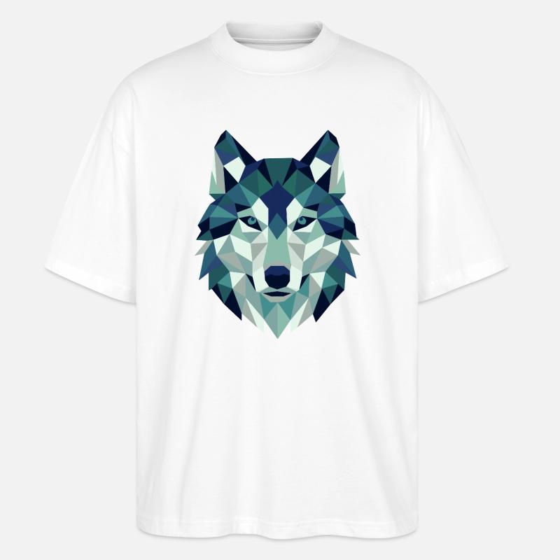Wolf Head Polygon Geometry - Stanley/Stella Oversized Unisex Organic T-shirt Blaster 2.0 - white