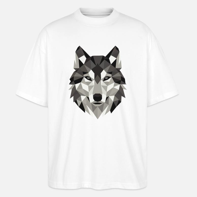 Wolf Head Lowpoly Geometry - Stanley/Stella Oversized Unisex Organic T-shirt Blaster 2.0 - white