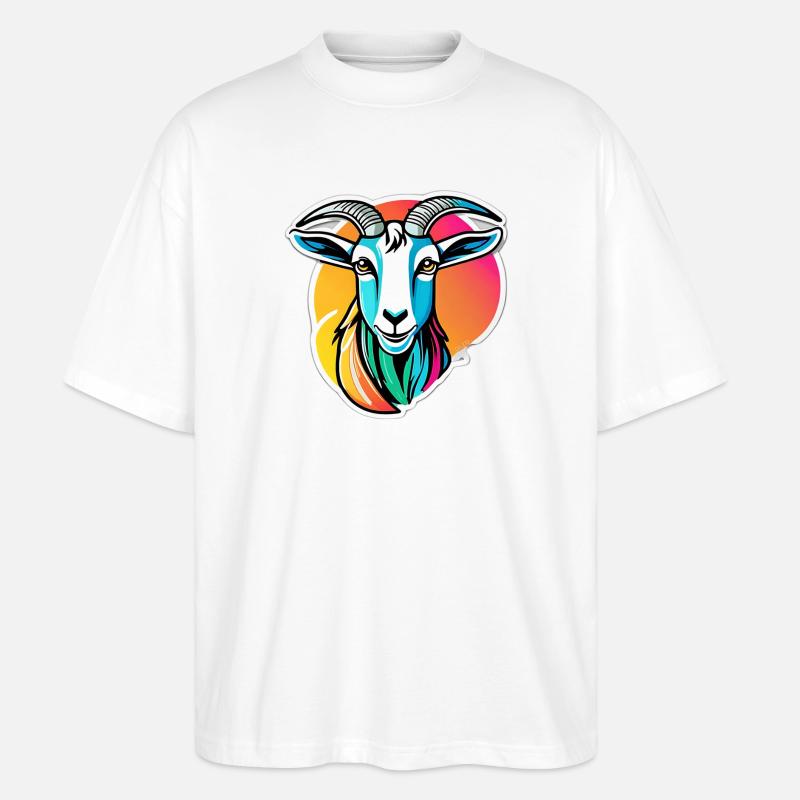Bunte Regenbogenziege - Stanley/Stella Oversized Unisex Bio T-Shirt Blaster 2.0 - Weiß