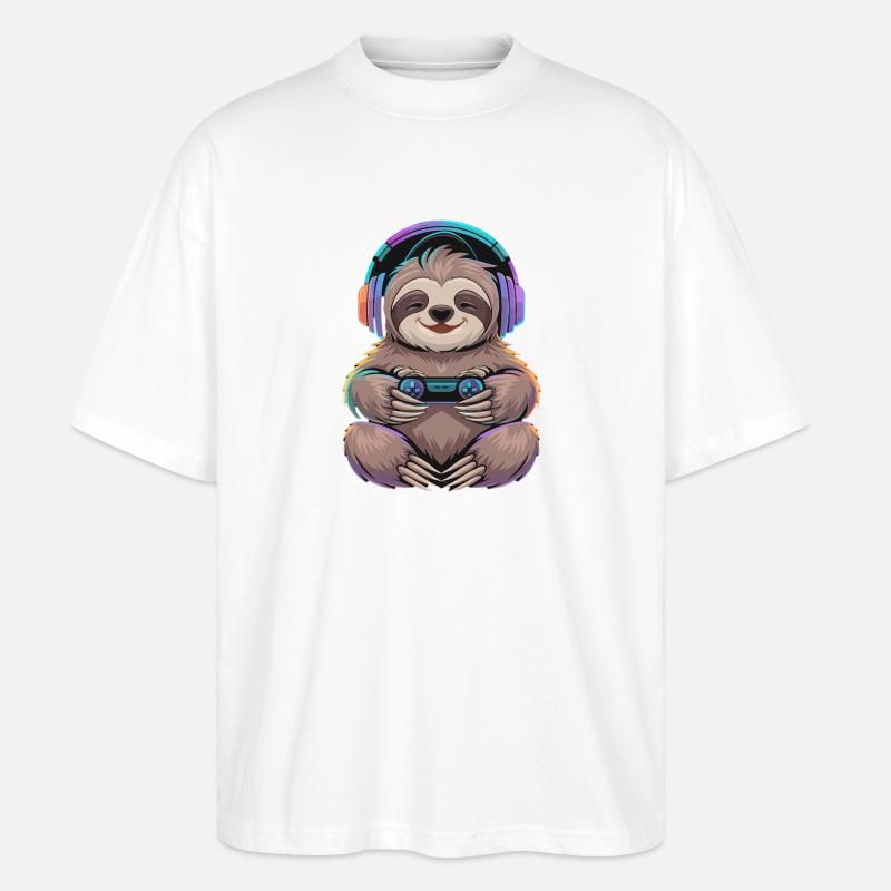 Faultier Gamer Mit Controller Und Bunter - Stanley/Stella Oversized Unisex Bio T-Shirt Blaster 2.0 - Weiß