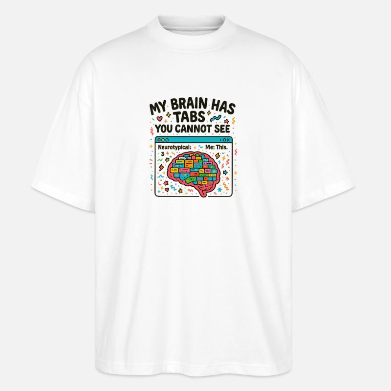 Buntes Gehirn mit versteckten Tabs - Stanley/Stella Oversized Unisex Bio T-Shirt Blaster 2.0 - Weiß