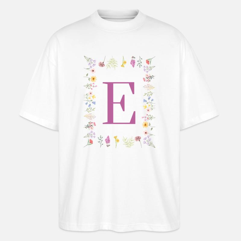 Monogram E with spring blossoms - Stanley/Stella Oversized Unisex Organic T-shirt Blaster 2.0 - white