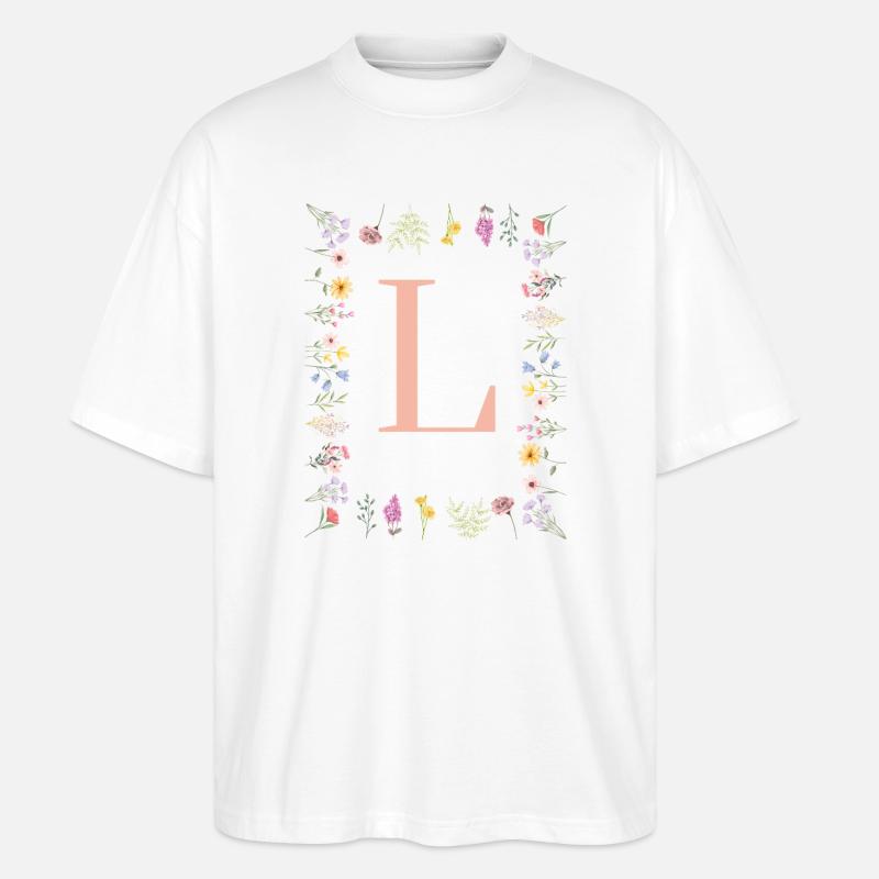 Initiales florales « L », lettres monogrammes - T-shirt bio Blaster 2.0 coupe oversize Stanley/Stella Unisexe - blanc