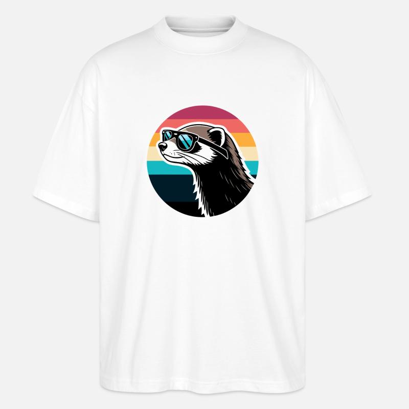 Frettchen-Silhouette Retro-Regenbogen - Stanley/Stella Oversized Unisex Bio T-Shirt Blaster 2.0 - Weiß