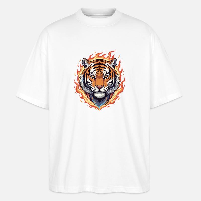 Flammen Tiger Kopf - Stanley/Stella Oversized Unisex Bio T-Shirt Blaster 2.0 - Weiß