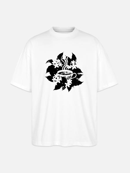 Elegant Coffee Cup Floral Botanical - Stanley/Stella Oversized Unisex Organic T-shirt Blaster 2.0 - white