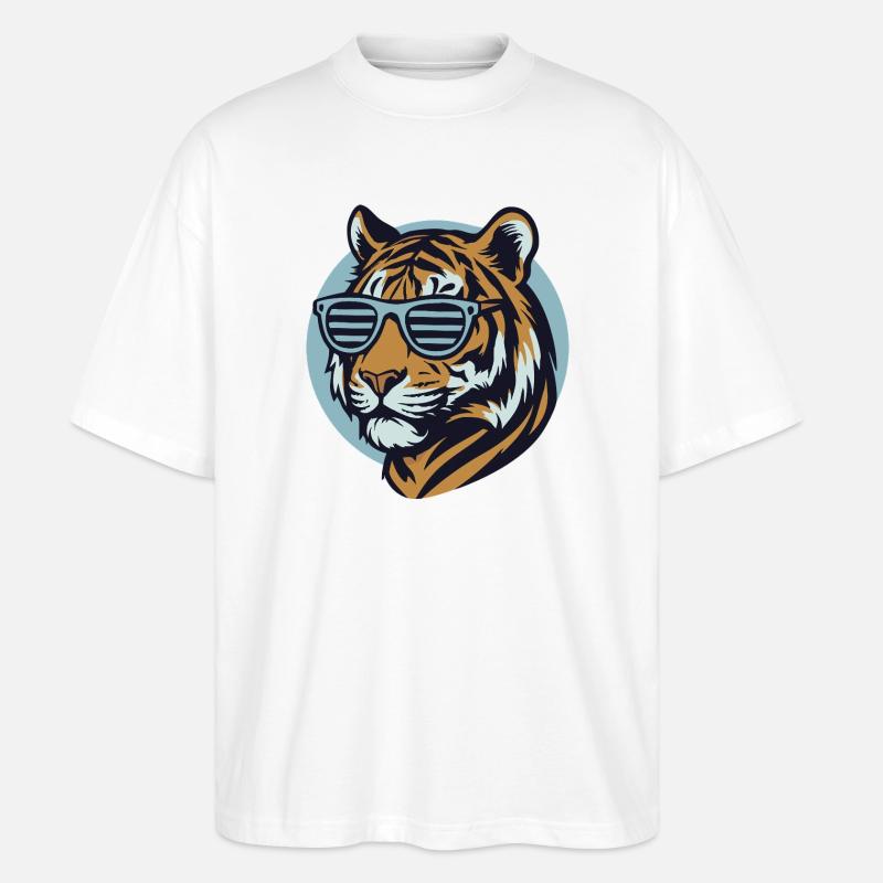 Tiger mit Sonnenbrille – Retro Pop-Style - Stanley/Stella Oversized Unisex Bio T-Shirt Blaster 2.0 - Weiß
