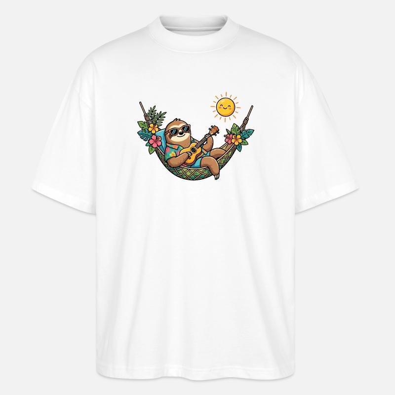 Sloth in hammock makes summer vacation beach - Stanley/Stella Oversized Unisex Organic T-shirt Blaster 2.0 - white