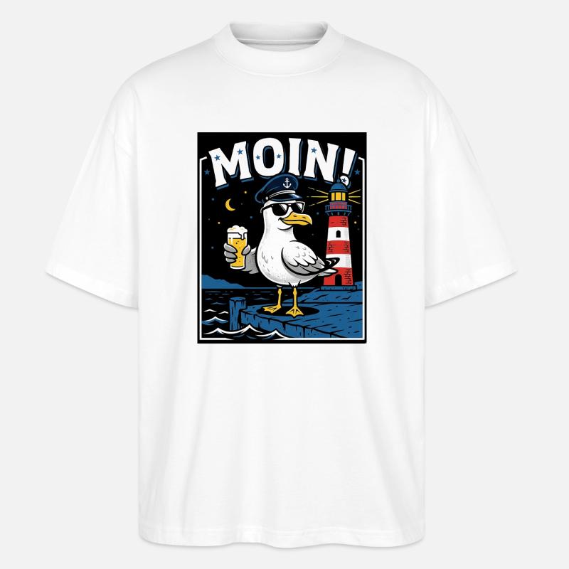 Küste Kneipe Möwe Bier - Stanley/Stella Oversized Unisex Bio T-Shirt Blaster 2.0 - Weiß