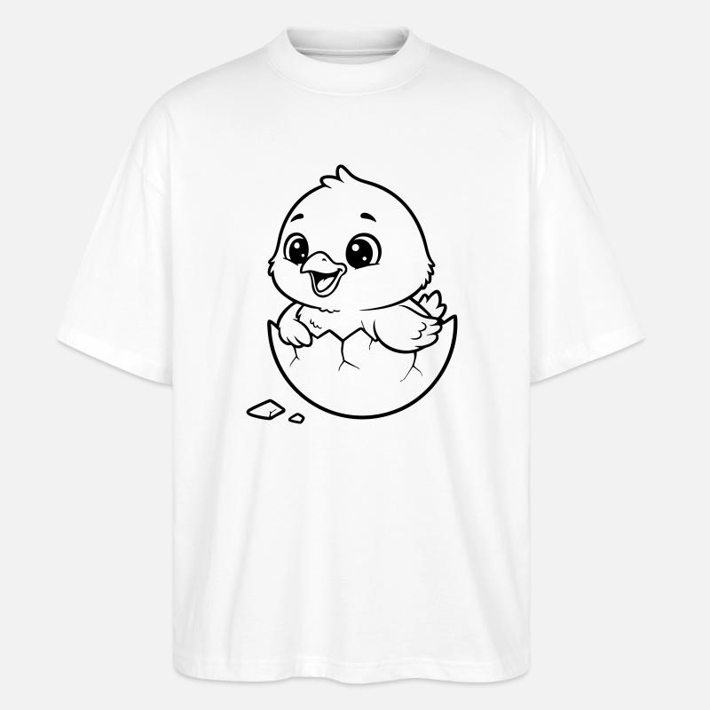 Cute Chick Hatching from Egg - Stanley/Stella Oversized Unisex Organic T-shirt Blaster 2.0 - white