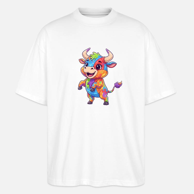Farbenfrohe Kuh Farbexplosion - Stanley/Stella Oversized Unisex Bio T-Shirt Blaster 2.0 - Weiß