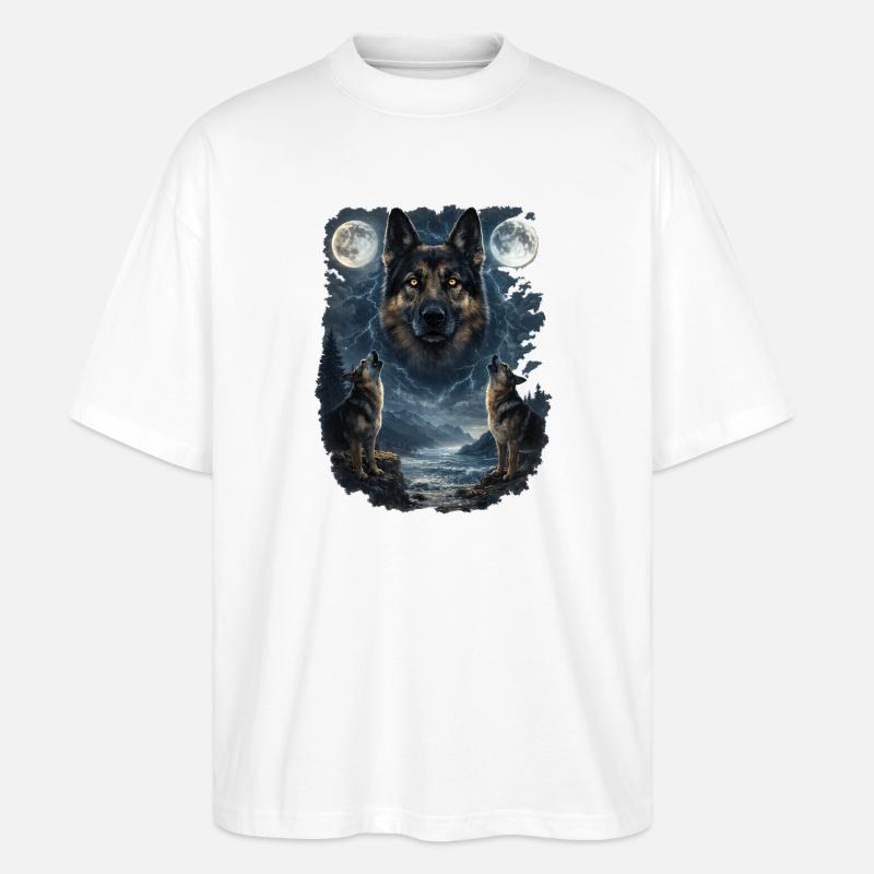 Zwei Monde German Sheperd - Stanley/Stella Oversized Unisex Bio T-Shirt Blaster 2.0 - Weiß