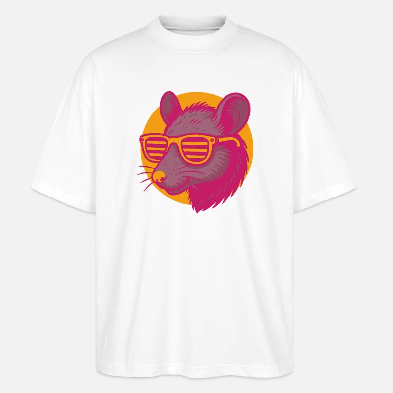 Ratte mit Sonnenbrille - Stanley/Stella Oversized Unisex Bio T-Shirt Blaster 2.0 - Weiß