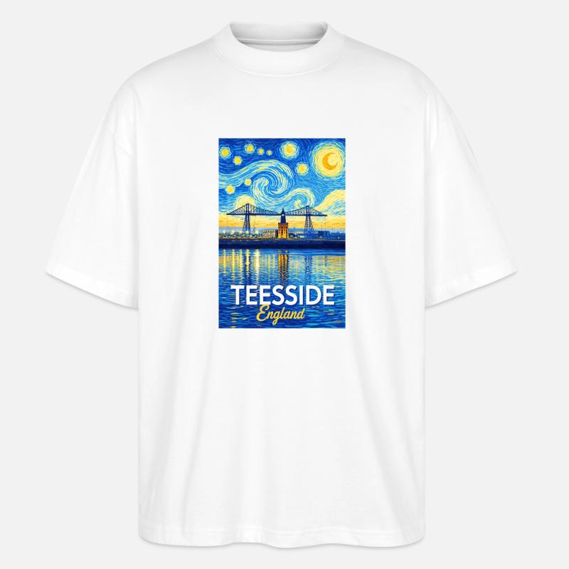 Teesside Neon-Brücke England - Stanley/Stella Oversized Unisex Bio T-Shirt Blaster 2.0 - Weiß