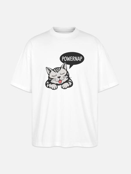 Powernap Cat - Sleeping Motif - Stanley/Stella Oversized Unisex Organic T-shirt Blaster 2.0 - white