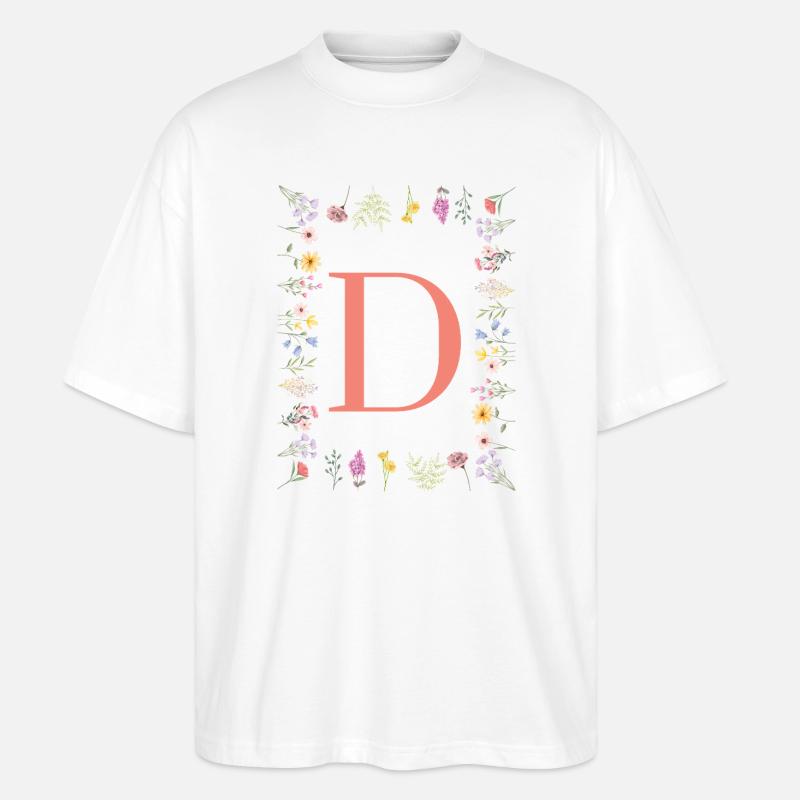 Florale Initialen "D", Buchstaben Monogramm  - Stanley/Stella Oversized Unisex Bio T-Shirt Blaster 2.0 - Weiß