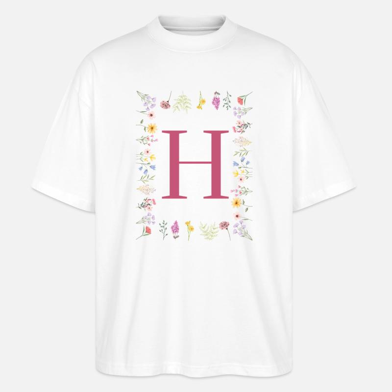 Florale Initialen "H", Buchstaben Monogramm - Stanley/Stella Oversized Unisex Bio T-Shirt Blaster 2.0 - Weiß