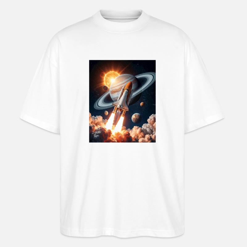 Rakete durch Saturnringe im Weltraum - Stanley/Stella Oversized Unisex Bio T-Shirt Blaster 2.0 - Weiß