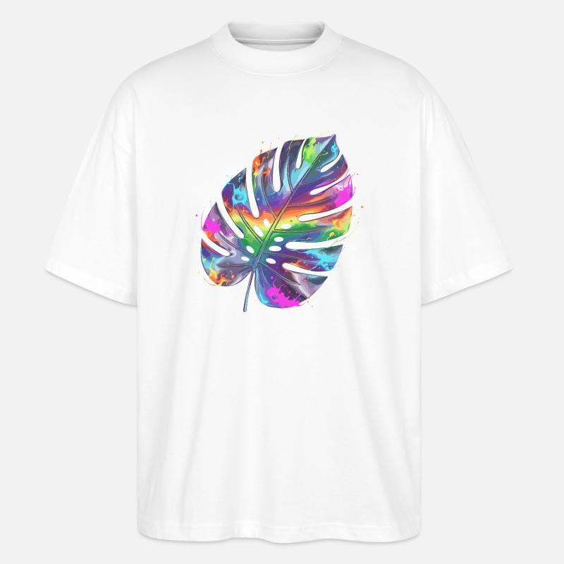 Regenbogen Monstera Wasserfarbe - Stanley/Stella Oversized Unisex Bio T-Shirt Blaster 2.0 - Weiß