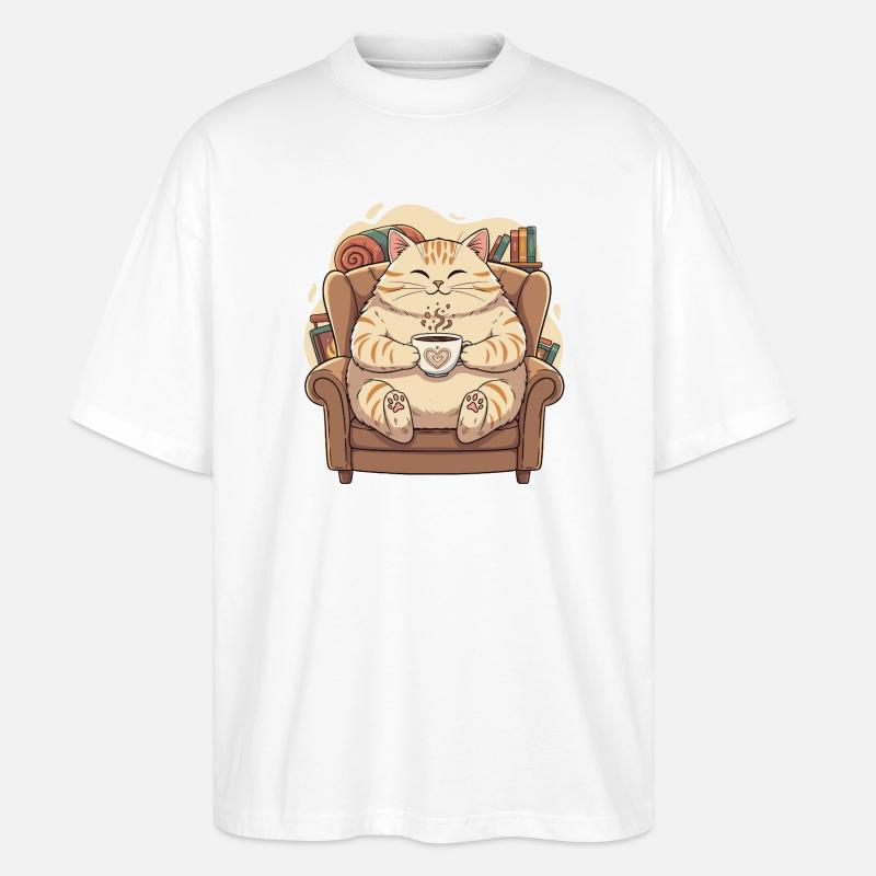 Kuschelkätzchen mit Herzkaffee - Stanley/Stella Oversized Unisex Bio T-Shirt Blaster 2.0 - Weiß