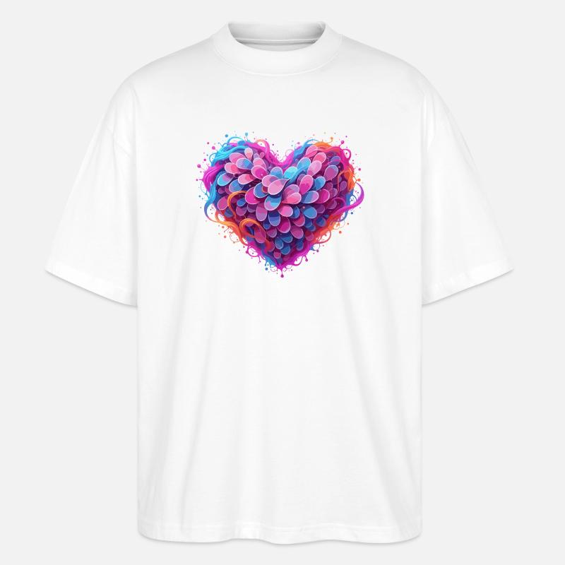 Herz aus Farbfedern Neonfarben - Stanley/Stella Oversized Unisex Bio T-Shirt Blaster 2.0 - Weiß