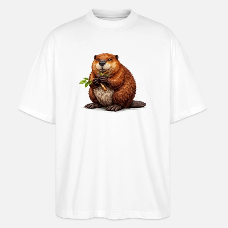 Beaver Animal Wilderness - Stanley/Stella Oversized Unisex Organic T-shirt Blaster 2.0 - white