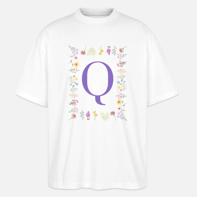 Monogramm "Q", florale Initialen - Stanley/Stella Oversized Unisex Bio T-Shirt Blaster 2.0 - Weiß
