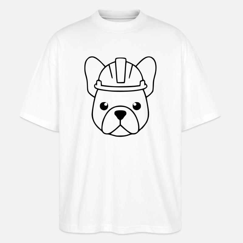 Frenchie Bauhelm Kopf Outline - Stanley/Stella Oversized Unisex Bio T-Shirt Blaster 2.0 - Weiß
