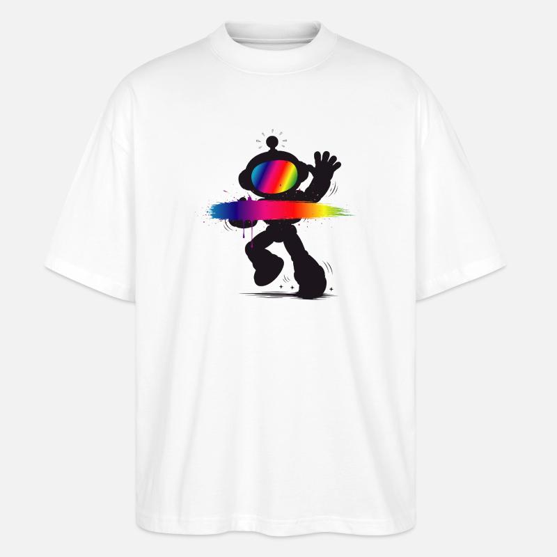 Robot Silhouette Rainbow Splash Design - Stanley/Stella Oversized Unisex Organic T-shirt Blaster 2.0 - white
