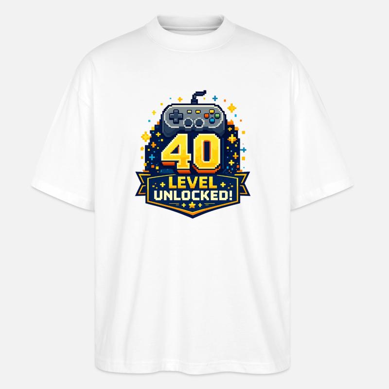 40 Level Unlocked Retro Controller - Stanley/Stella Oversized Unisex Organic T-shirt Blaster 2.0 - white
