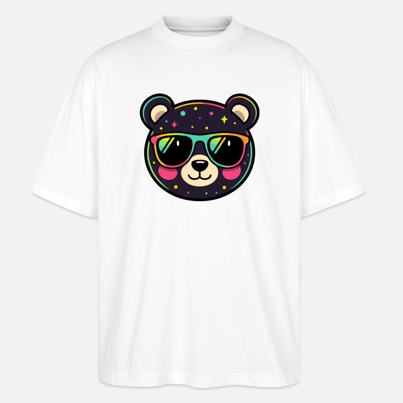 Polychromer Neon-Panda mit Brille - Stanley/Stella Oversized Unisex Bio T-Shirt Blaster 2.0 - Weiß
