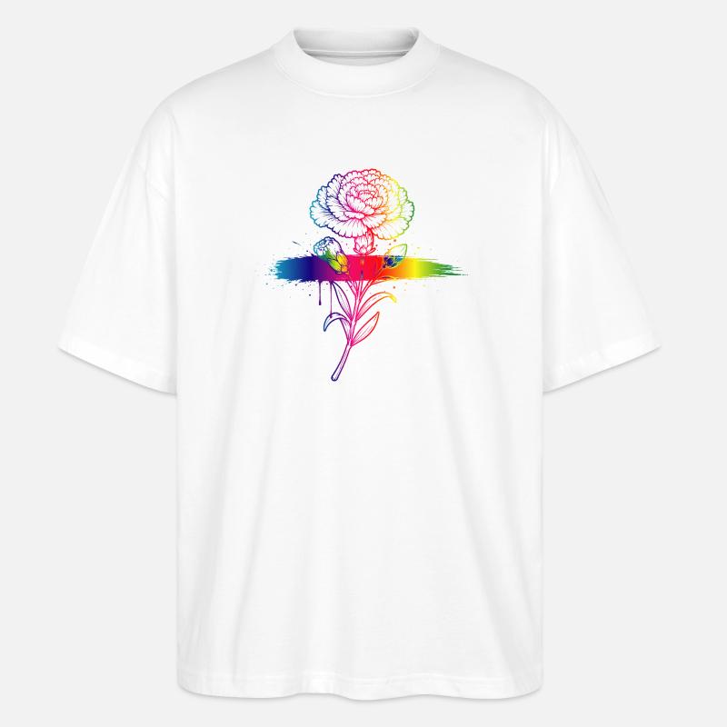 Rainbow Carnation Neon Gradient Art - Stanley/Stella Oversized Unisex Organic T-shirt Blaster 2.0 - white
