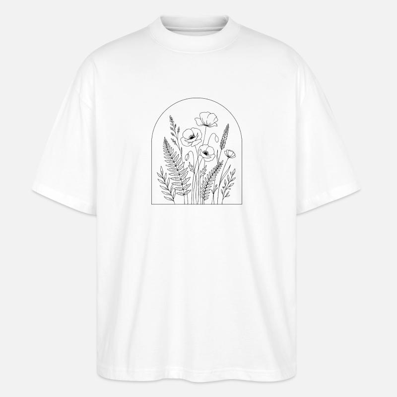 Art en ligne d’arche botanique Design de fleurs sauvages - T-shirt bio Blaster 2.0 coupe oversize Stanley/Stella Unisexe - blanc