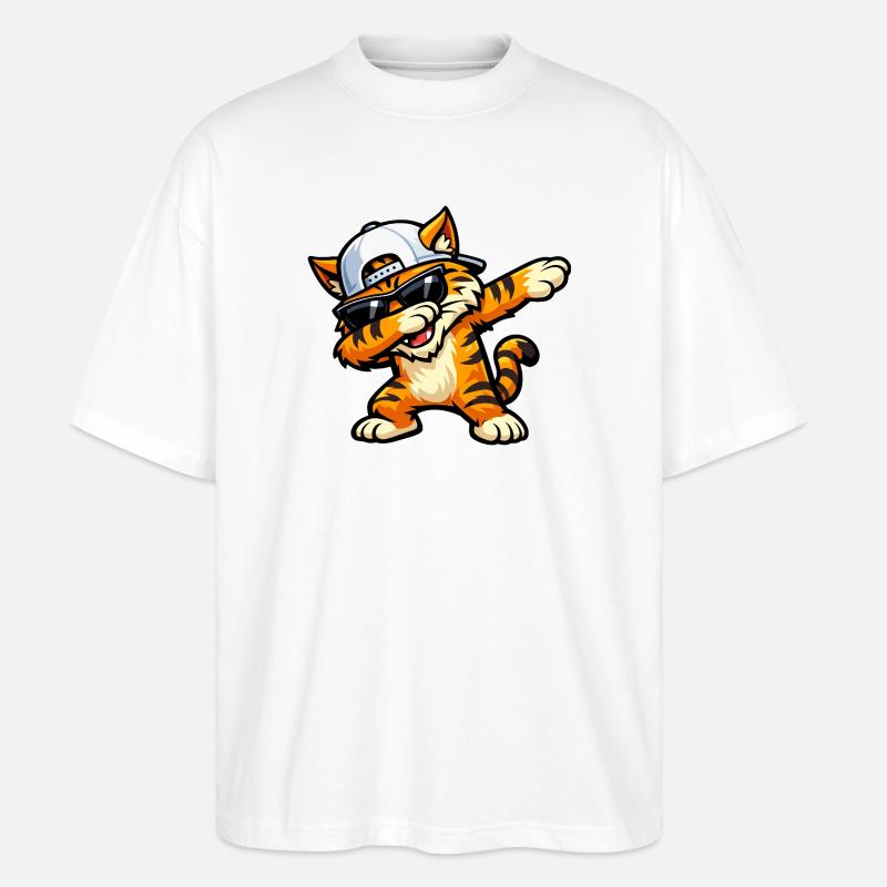 Dabbing Wildcat - Stanley/Stella Blaster 2.0 Unisex Oversized Luomu T-paita - valkoinen