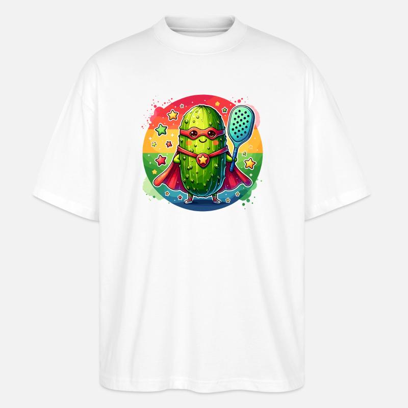 Pickleball Superheld Helden Gurke Paddle - Stanley/Stella Oversized Unisex Bio T-Shirt Blaster 2.0 - Weiß