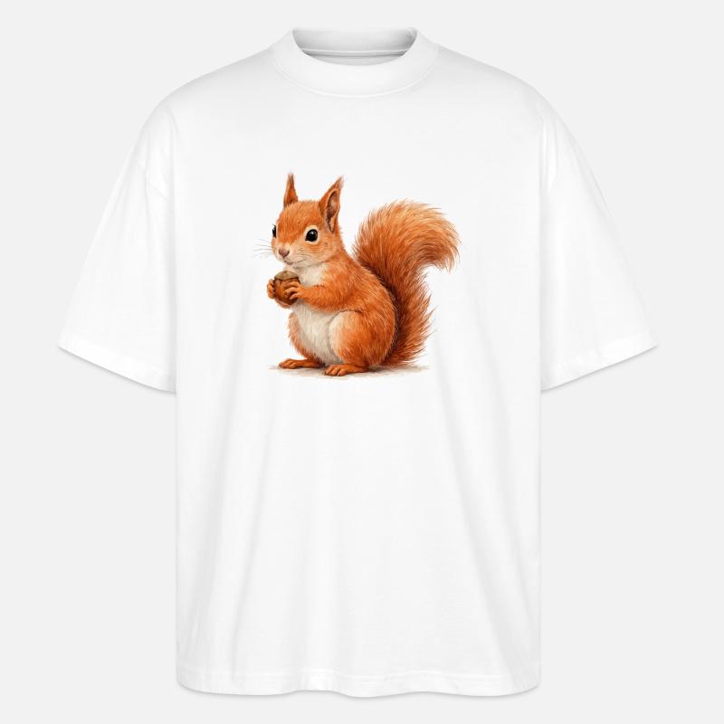 Eichhörnchen mit Eichel Illustration - Stanley/Stella Oversized Unisex Bio T-Shirt Blaster 2.0 - Weiß