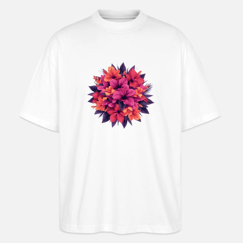 Bouquet de fleurs de feu d’hibiscus - T-shirt bio Blaster 2.0 coupe oversize Stanley/Stella Unisexe - blanc