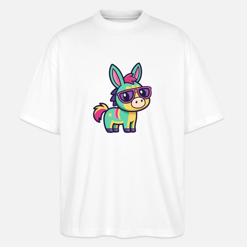 Bunter Esel in Retro-Gläsern - Stanley/Stella Oversized Unisex Bio T-Shirt Blaster 2.0 - Weiß