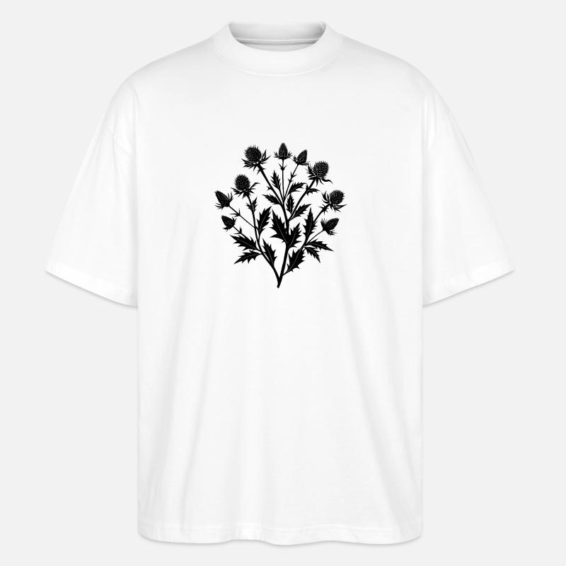 Bouquet de branche de chardon écossais - T-shirt bio Blaster 2.0 coupe oversize Stanley/Stella Unisexe - blanc