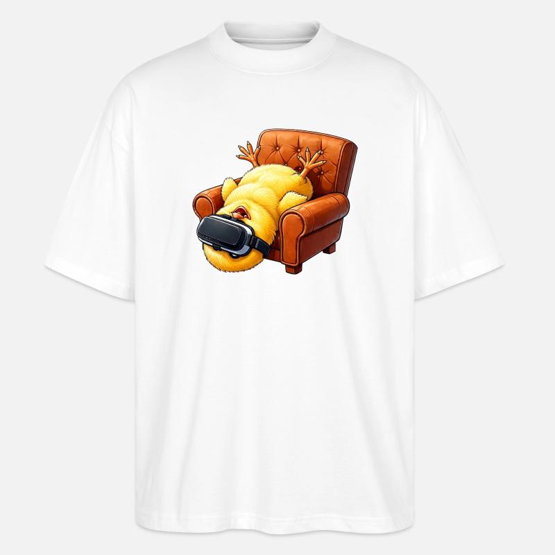 Küken mit VR Brille im Sessel - Stanley/Stella Oversized Unisex Bio T-Shirt Blaster 2.0 - Weiß