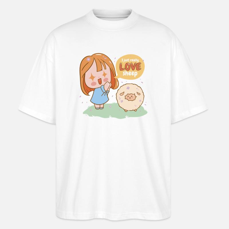 Ich liebe Schafe Cartoon-Mädchen - Stanley/Stella Oversized Unisex Bio T-Shirt Blaster 2.0 - Weiß