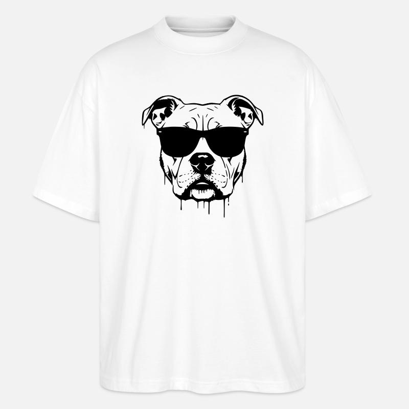 Pitbull Brille Graffiti - Stanley/Stella Oversized Unisex Bio T-Shirt Blaster 2.0 - Weiß
