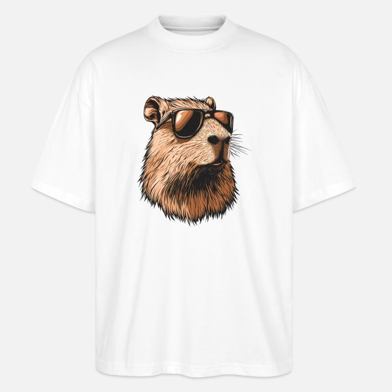 Capybara mit Sonnenbrille  - Stanley/Stella Oversized Unisex Bio T-Shirt Blaster 2.0 - Weiß