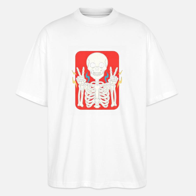Skelett Peacezeichen auf Rot - Stanley/Stella Oversized Unisex Bio T-Shirt Blaster 2.0 - Weiß