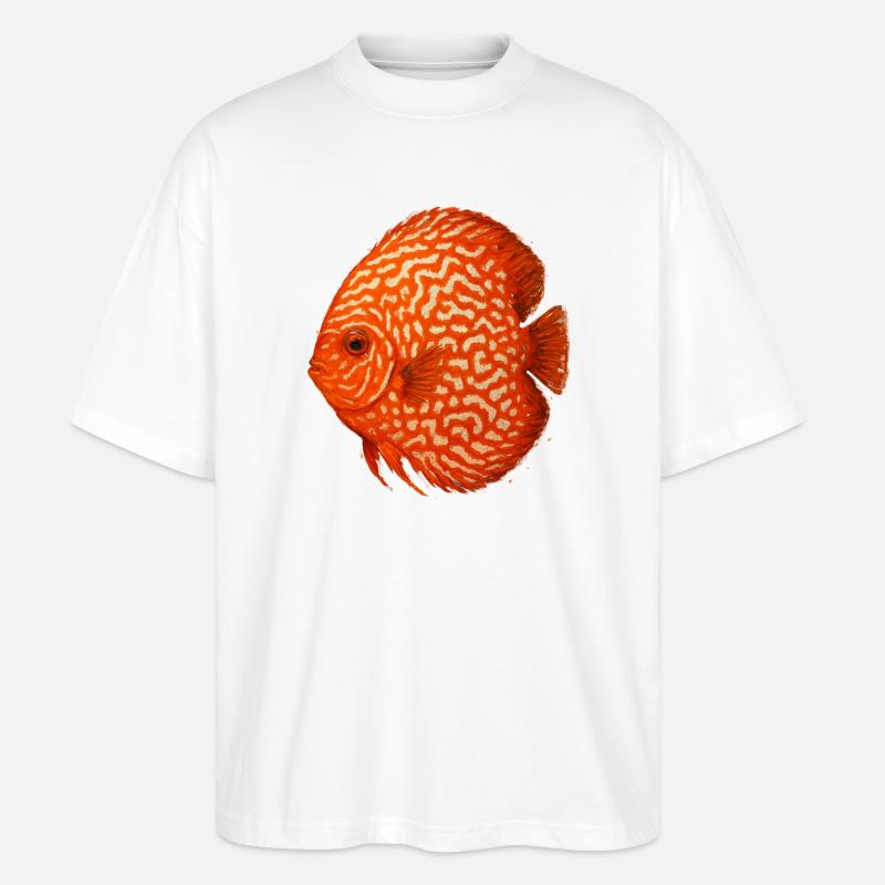 Oranger Diskusfisch-Aquarium Amazonas - Stanley/Stella Oversized Unisex Bio T-Shirt Blaster 2.0 - Weiß