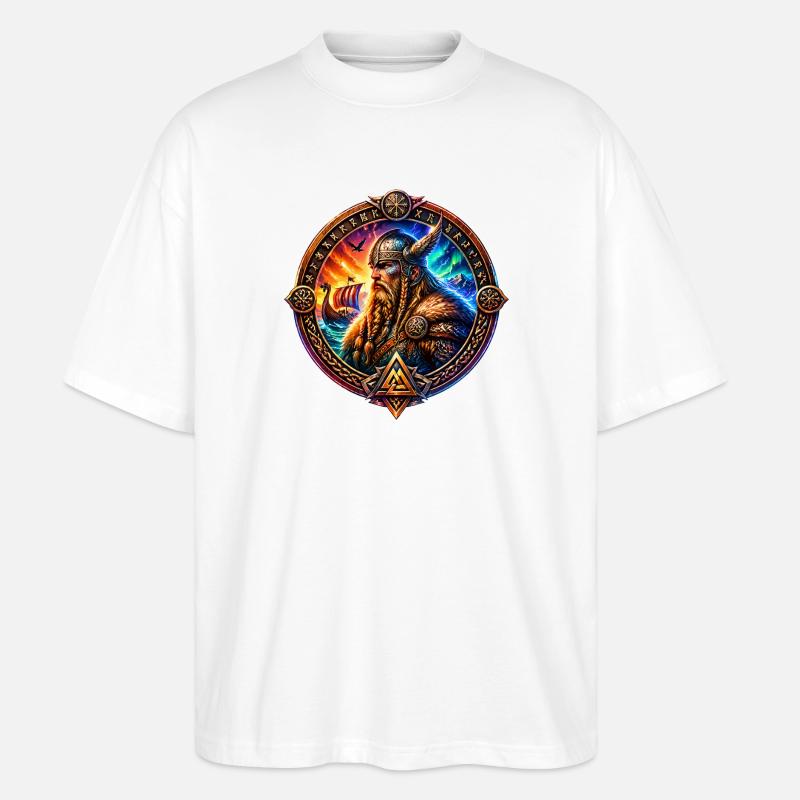 Guerriers vikings dans l’anneau des runes - T-shirt bio Blaster 2.0 coupe oversize Stanley/Stella Unisexe - blanc