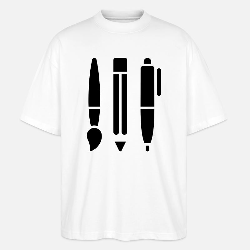 Pinsel, Bleistift und Stift - Kunst Symbol - Stanley/Stella Oversized Unisex Bio T-Shirt Blaster 2.0 - Weiß